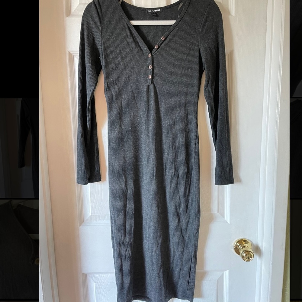 FashionNova - Long Sleeve Ribbed Midi Dress